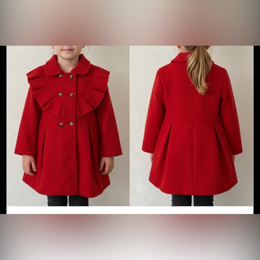 SHEIN Vibrant Red Kids Pea Coat